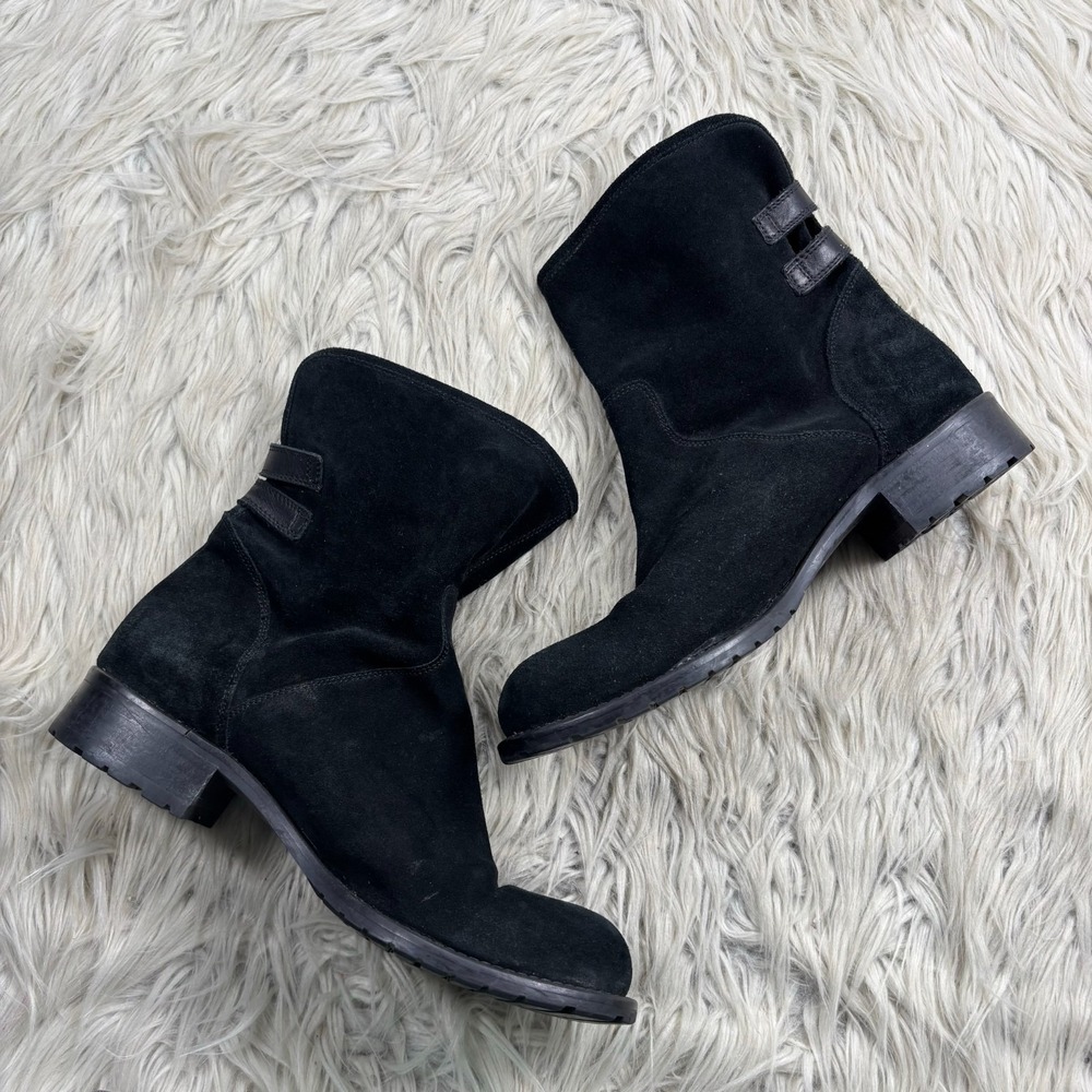 Sesto Meucci Women's 9.5 Black Slouchy Suede Pull On Moto Boots Biker Boho - Picture 3 of 10